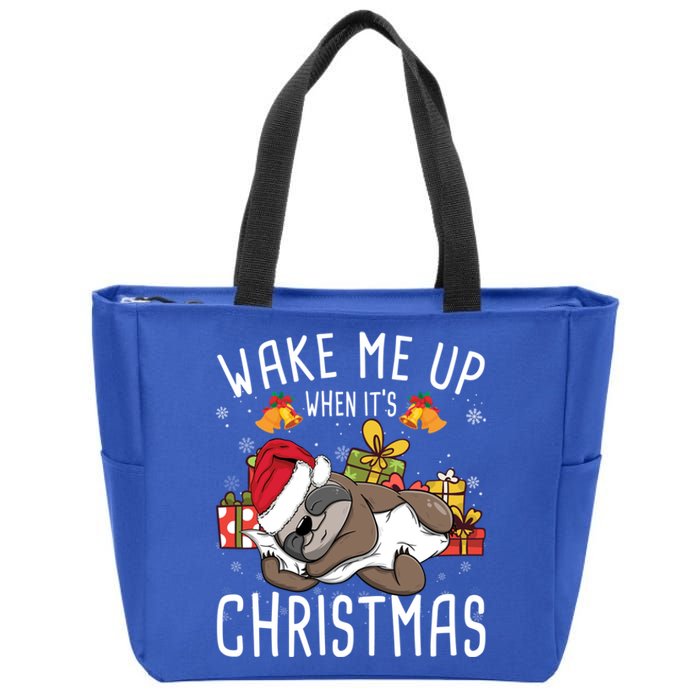 Wake Me Up When It Is Christmas Sloth Gift Zip Tote Bag