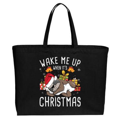 Wake Me Up When It Is Christmas Sloth Gift Cotton Canvas Jumbo Tote