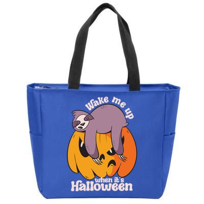 Wake Me Up When Its Halloween Funny Lazy Sleeping Sloth Great Gift Zip Tote Bag