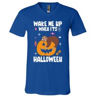 Wake Me Up When Its Halloween Lazy Sloth Sleeping Lover Cute Gift V-Neck T-Shirt