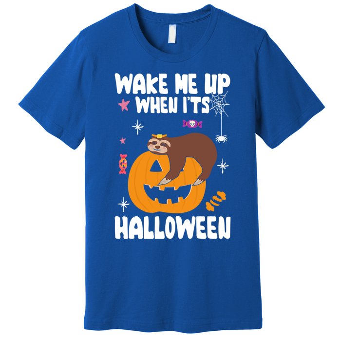 Wake Me Up When Its Halloween Lazy Sloth Sleeping Lover Cute Gift Premium T-Shirt