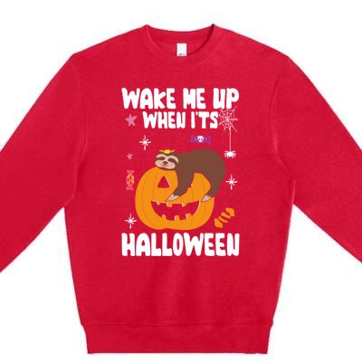 Wake Me Up When Its Halloween Lazy Sloth Sleeping Lover Cute Gift Premium Crewneck Sweatshirt