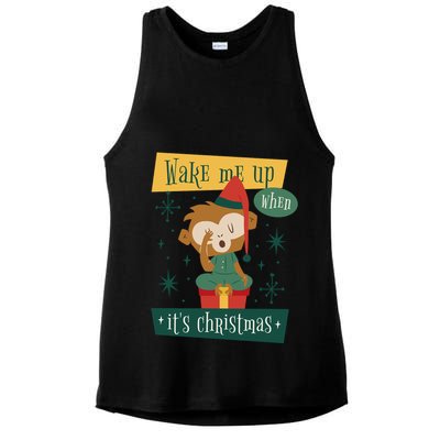 Wake Me Up When It's Christmas Monkey Cute Ladies PosiCharge Tri-Blend Wicking Tank