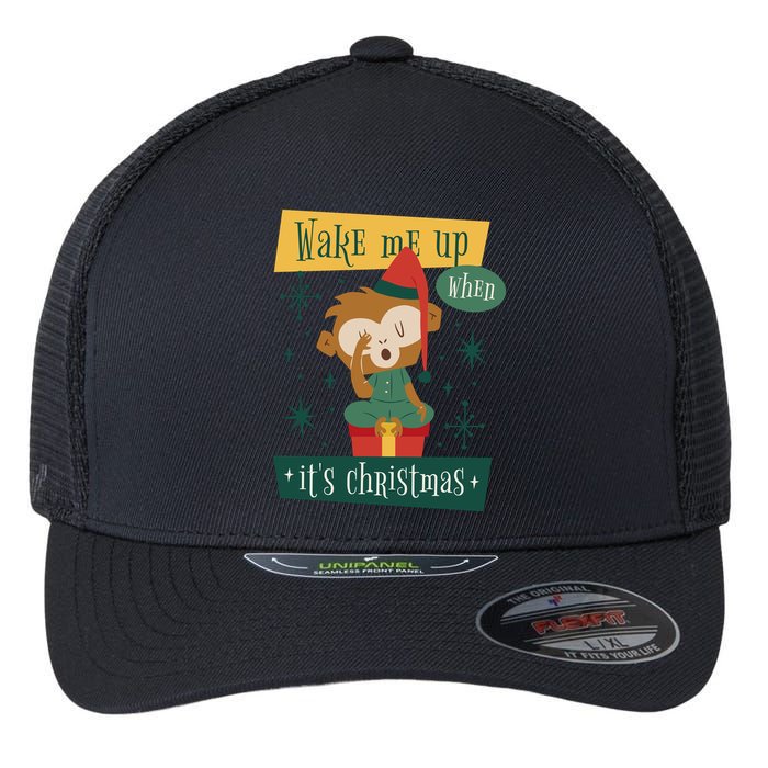 Wake Me Up When It's Christmas Monkey Cute Flexfit Unipanel Trucker Cap