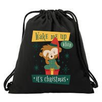 Wake Me Up When It's Christmas Monkey Cute Drawstring Bag