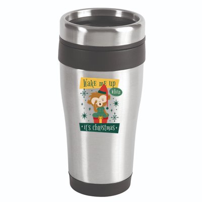 Wake Me Up When It's Christmas Monkey Cute 16oz Travel Tumbler