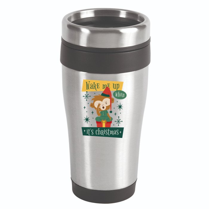 Wake Me Up When It's Christmas Monkey Cute 16oz Travel Tumbler