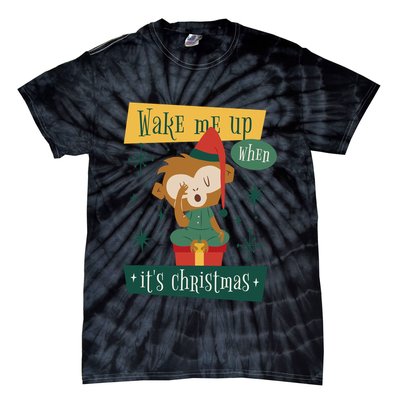 Wake Me Up When It's Christmas Monkey Cute Tie-Dye T-Shirt