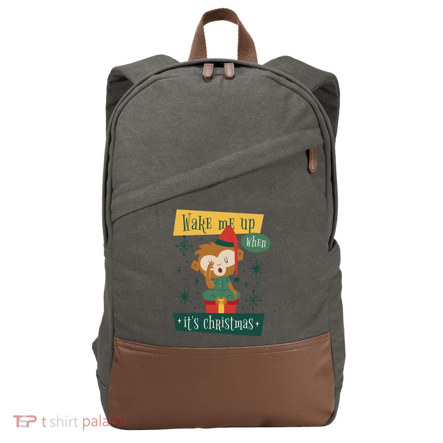 Wake Me Up When It's Christmas Monkey Cute Cotton Canvas Backpack