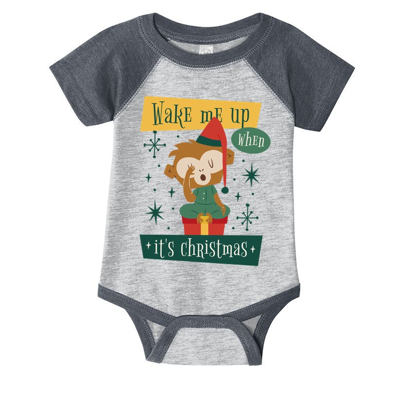 Wake Me Up When It's Christmas Monkey Cute Infant Baby Jersey Bodysuit