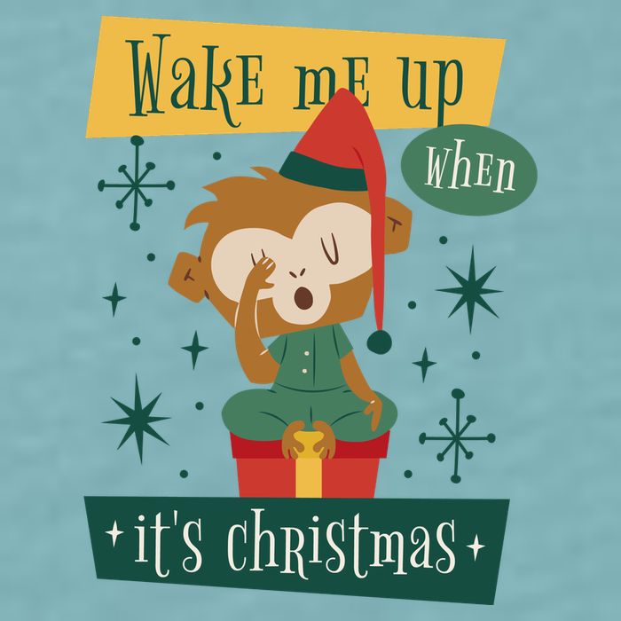 Wake Me Up When It's Christmas Monkey Cute Sueded Cloud Jersey T-Shirt