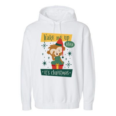 Wake Me Up When It's Christmas Monkey Cute Garment-Dyed Fleece Hoodie