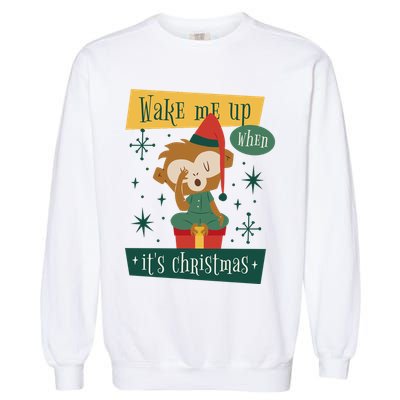 Wake Me Up When It's Christmas Monkey Cute Garment-Dyed Sweatshirt