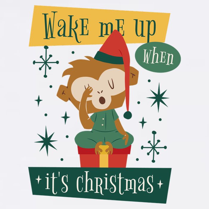 Wake Me Up When It's Christmas Monkey Cute Garment-Dyed Sweatshirt