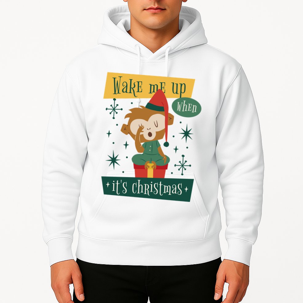 Wake Me Up When It's Christmas Monkey Cute Hoodie