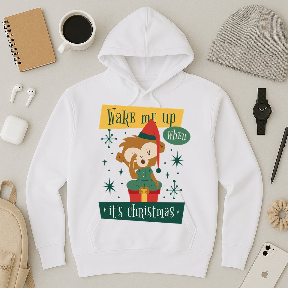 Wake Me Up When It's Christmas Monkey Cute Hoodie