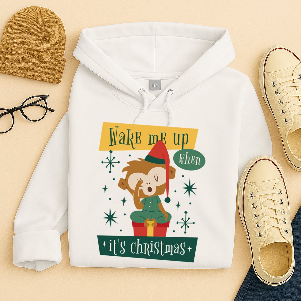 Wake Me Up When It's Christmas Monkey Cute Hoodie