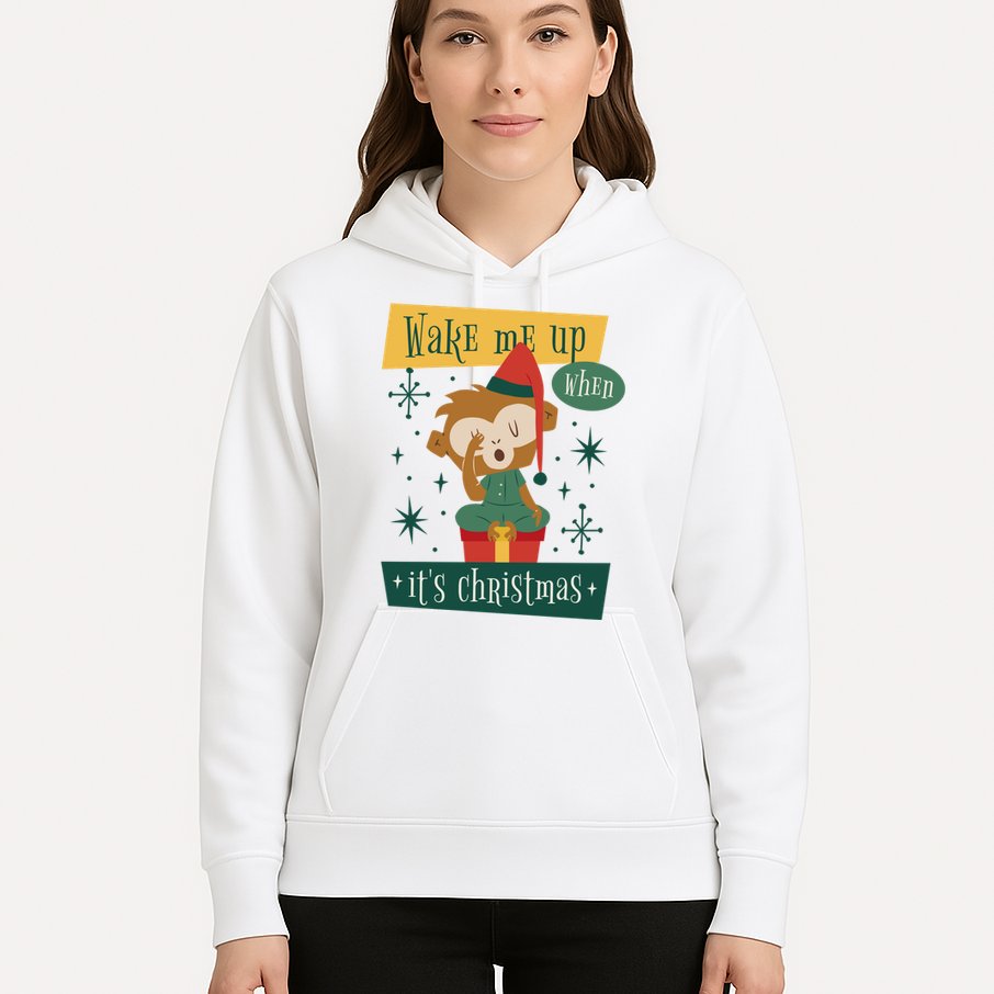 Wake Me Up When It's Christmas Monkey Cute Hoodie