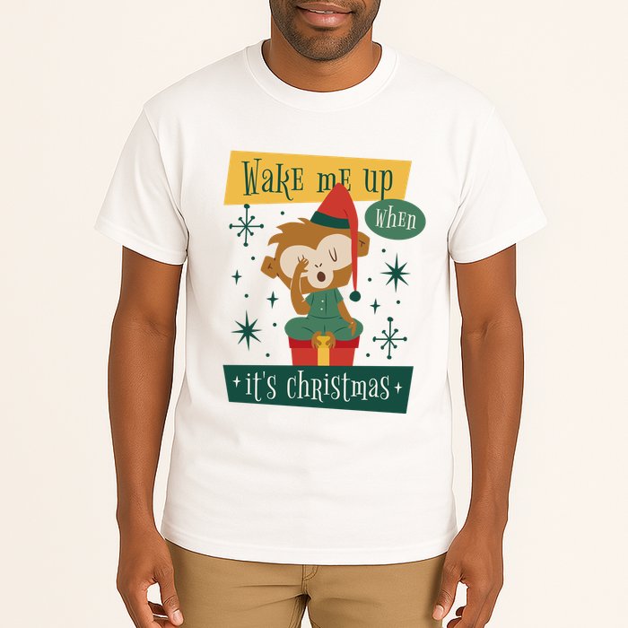 Wake Me Up When It's Christmas Monkey Cute Tall T-Shirt