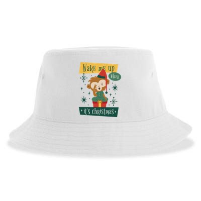 Wake Me Up When It's Christmas Monkey Cute Sustainable Bucket Hat