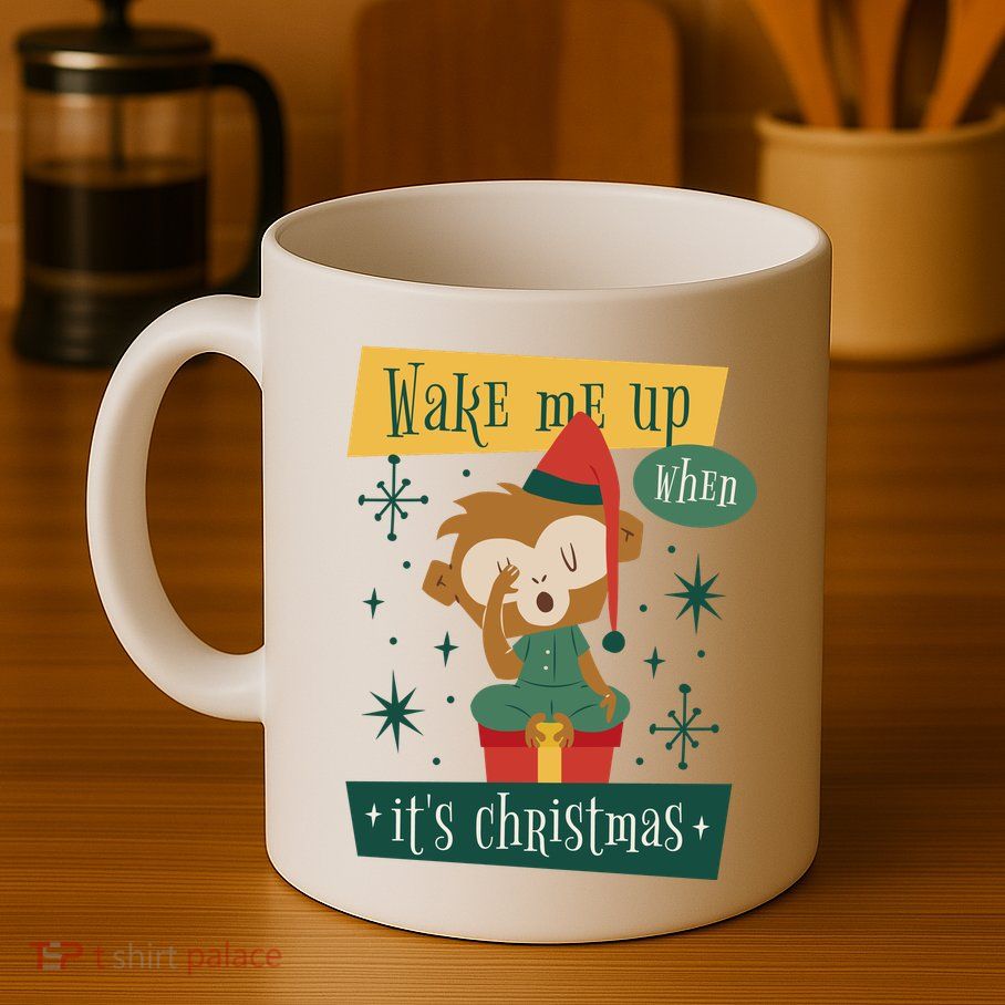 Wake Me Up When It's Christmas Monkey Cute Mug