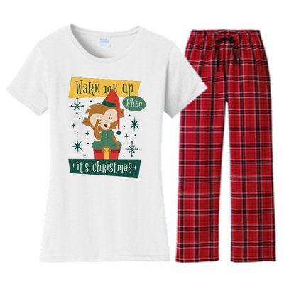 Wake Me Up When It's Christmas Monkey Cute Women's Flannel Pajama Set