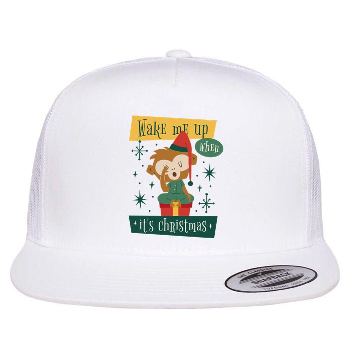 Wake Me Up When It's Christmas Monkey Cute Flat Bill Trucker Hat