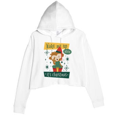 Wake Me Up When It's Christmas Monkey Cute Crop Fleece Hoodie
