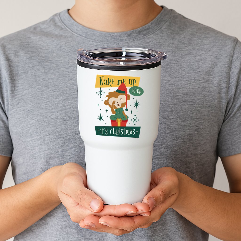 Wake Me Up When It's Christmas Monkey Cute Tumbler
