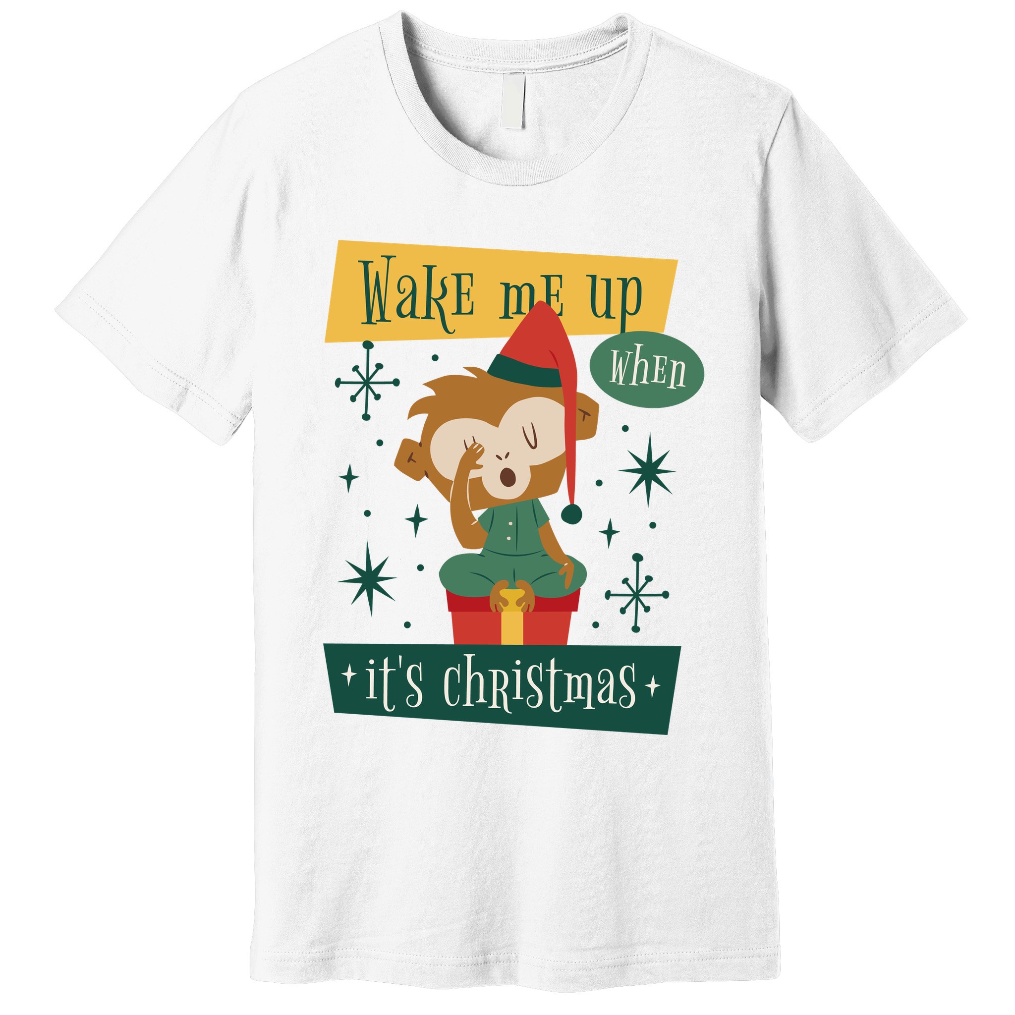 Wake Me Up When It's Christmas Monkey Cute Premium T-Shirt
