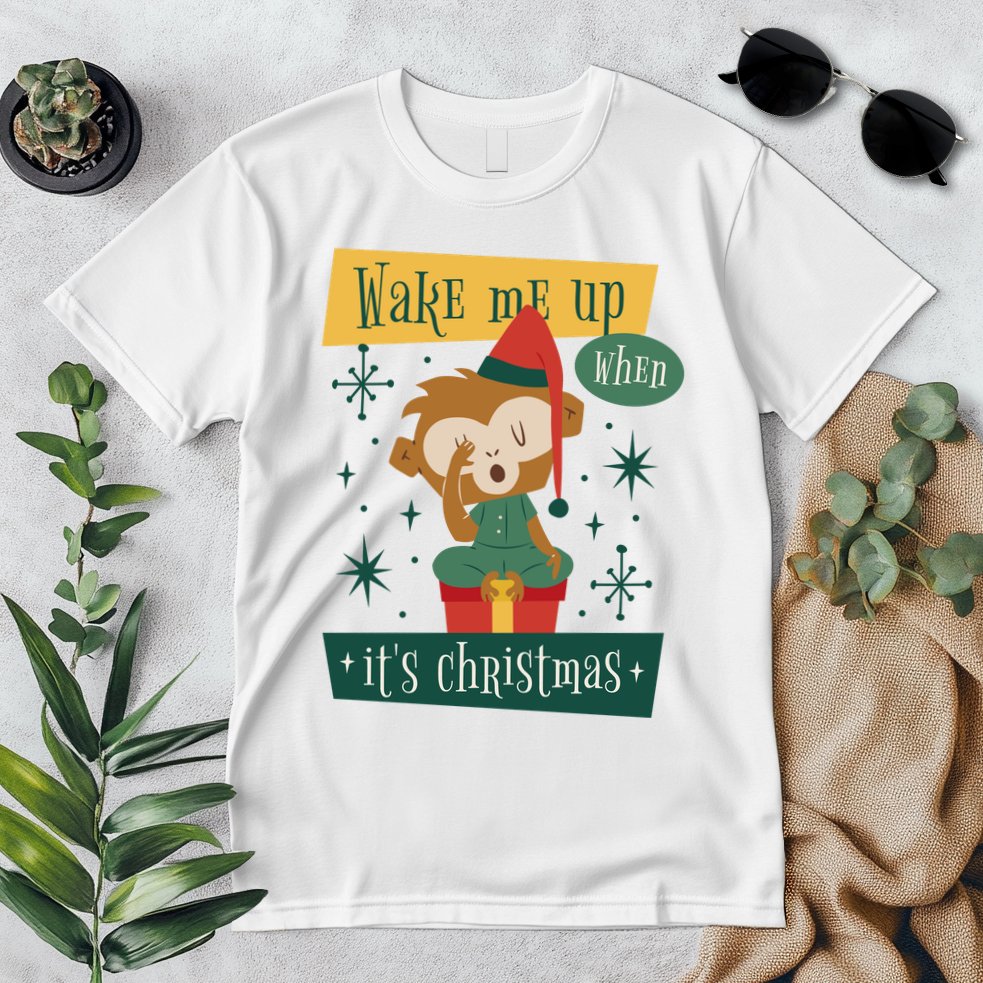 Wake Me Up When It's Christmas Monkey Cute Premium T-Shirt