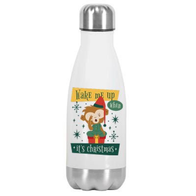 Wake Me Up When It's Christmas Monkey Cute Stainless Steel Insulated Water Bottle