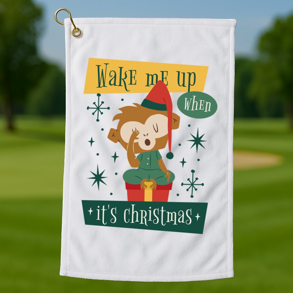 Wake Me Up When It's Christmas Monkey Cute Golf Towel