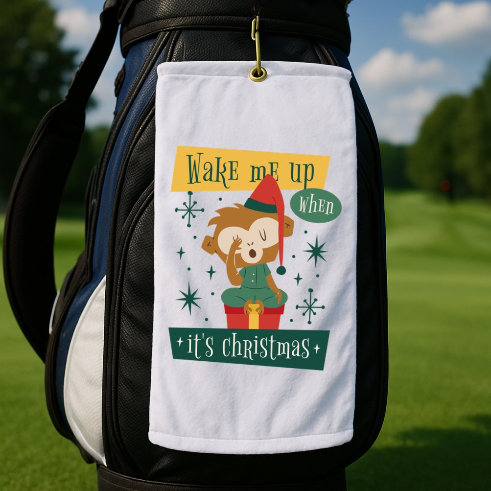 Wake Me Up When It's Christmas Monkey Cute Golf Towel