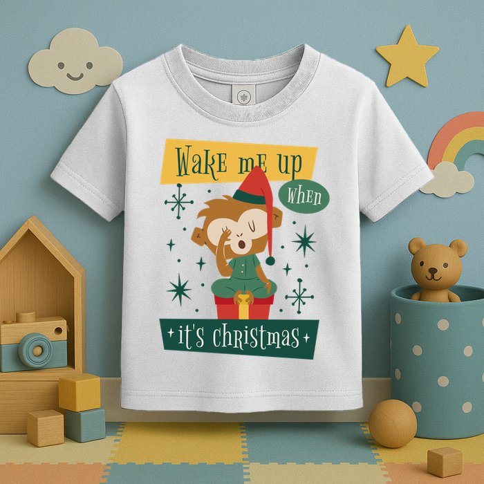 Wake Me Up When It's Christmas Monkey Cute Toddler T-Shirt