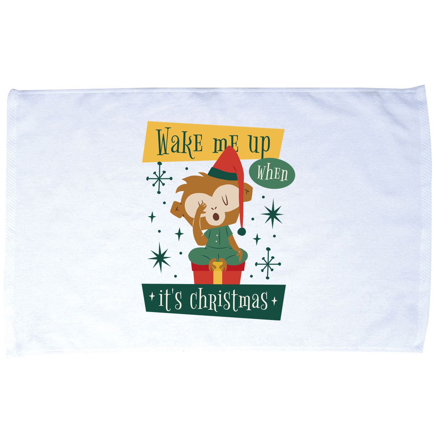 Wake Me Up When It's Christmas Monkey Cute Microfiber Hand Towel