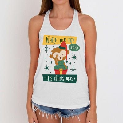 Wake Me Up When It's Christmas Monkey Cute Women's Knotted Racerback Tank