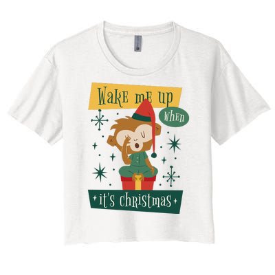 Wake Me Up When It's Christmas Monkey Cute Women's Crop Top Tee