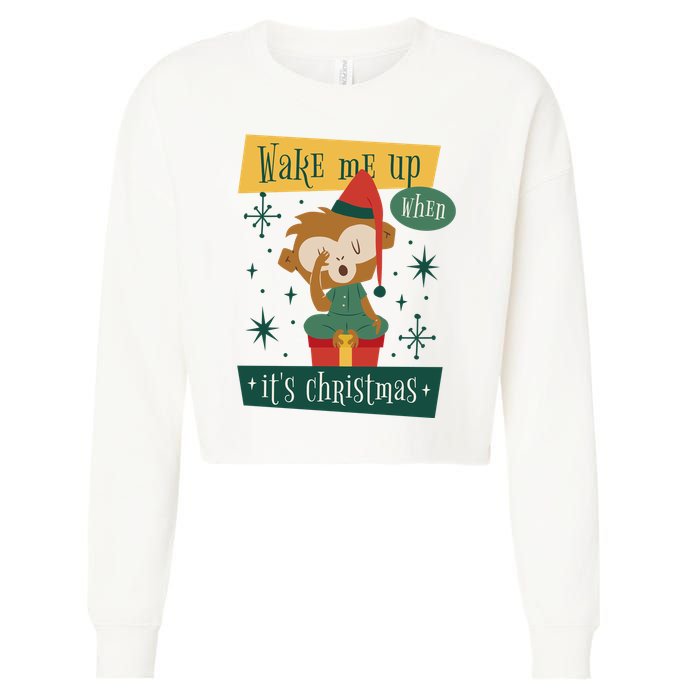 Wake Me Up When It's Christmas Monkey Cute Cropped Pullover Crew