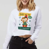 Wake Me Up When It's Christmas Monkey Cute Cropped Pullover Crew