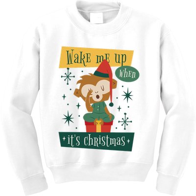Wake Me Up When It's Christmas Monkey Cute Kids Sweatshirt