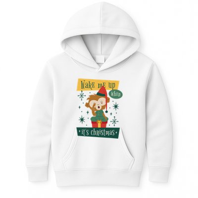 Wake Me Up When It's Christmas Monkey Cute Kids Hoodie
