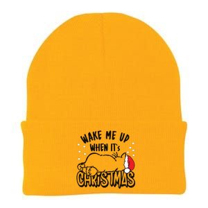 Wake Me Up When Its Christmas Merry Christmas Cat Gift Knit Cap Winter Beanie