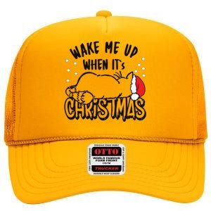 Wake Me Up When Its Christmas Merry Christmas Cat Gift High Crown Mesh Back Trucker Hat