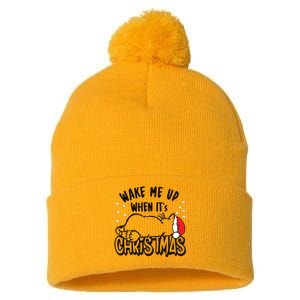 Wake Me Up When Its Christmas Merry Christmas Cat Gift Pom Pom 12in Knit Beanie