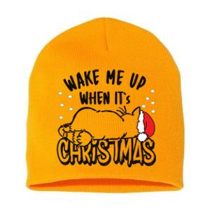 Wake Me Up When Its Christmas Merry Christmas Cat Gift Short Acrylic Beanie