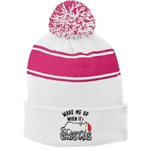 Wake Me Up When Its Christmas Merry Christmas Cat Gift Stripe Pom Pom Beanie