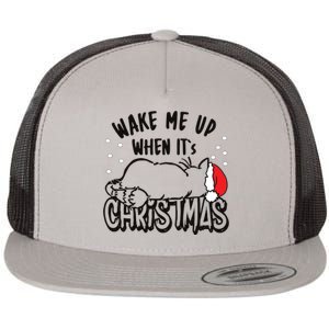 Wake Me Up When Its Christmas Merry Christmas Cat Gift Flat Bill Trucker Hat