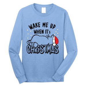 Wake Me Up When Its Christmas Merry Christmas Cat Gift Long Sleeve Shirt