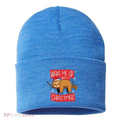 Wake Me Up When ItS Christmas Christmas Sloth Sweet Xmas Meaningful Gift Sustainable Knit Beanie